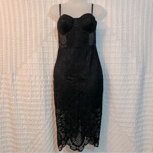 Black Lace Midi Dress, Size Small